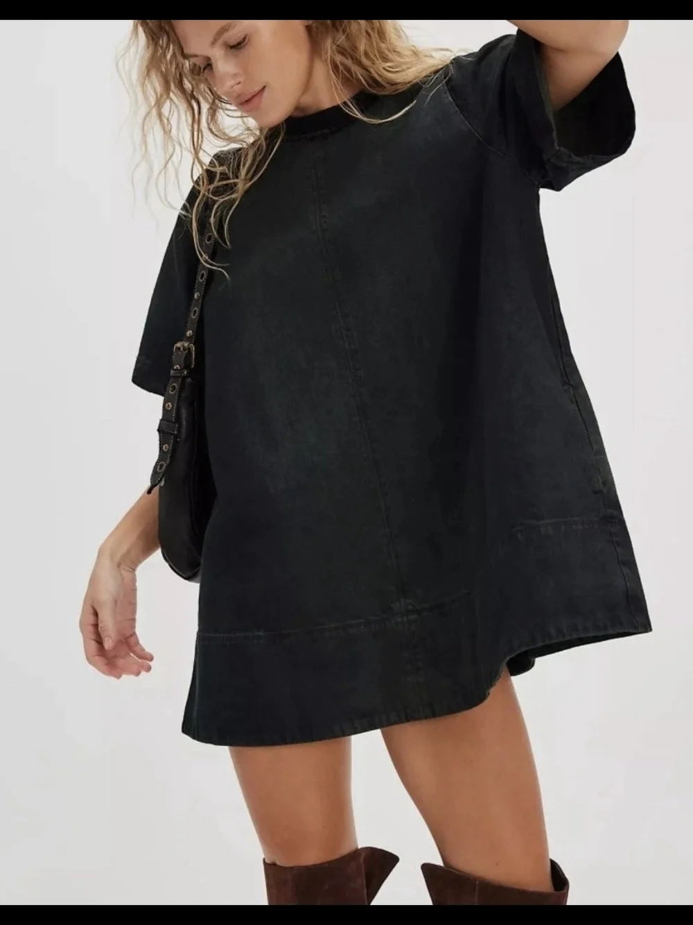 Free People Black Denim Mini Dress - Picture 1 of 9